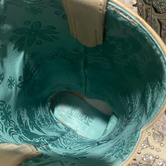 CORRAL WOMEN'S WHITE TURQUOISE GLITTER BOOTS - SNIP TOE - Picture 4 of 7